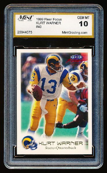1999 Fleer Focus Ftbl. #40 Curt Warner RC- Mint Grading Service Gem Mint 10.