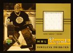 2001-02 Upper Deck Legends Hockey “Timeless Tributes Jersey” #GC Gerry Cheevers, Bruins