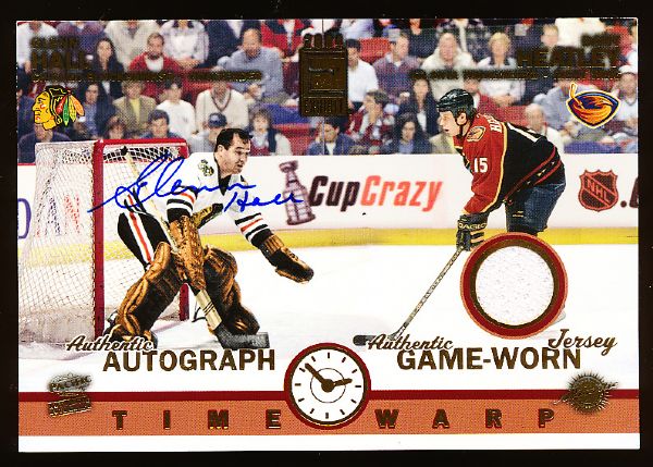 2003-04 Pacific Exhibit Hockey #220 Glenn Hall AU/ Dany Heatley JSY- #104/565