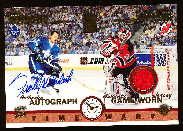 2003-04 Pacific Exhibit Hockey #224 Frank Mahovlich AU/ Martin Brodeur JSY- #207/565.
