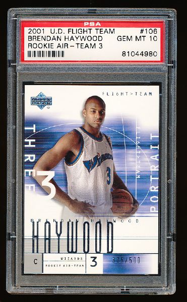 2001-02 UD Flight Team Bskbl. #106 Brendan Haywood Rookie Air- PSA Graded Gem Mint 10.