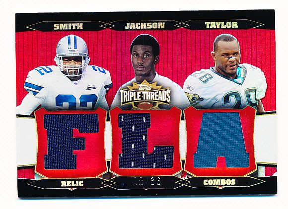 2006 Topps Triple Threads Ftbl. “Relic Combos” #36 E. Smith/ C. Jackson/ F. Taylor- #8/36!