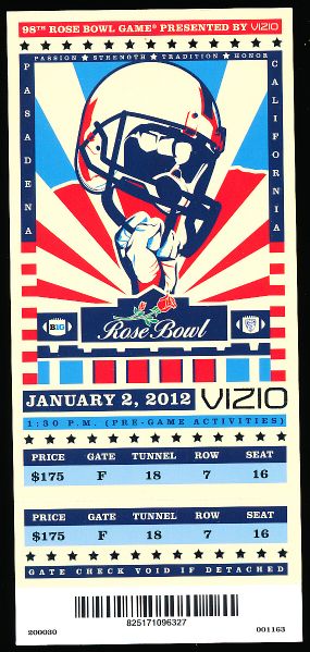 2012 Rose Bowl College Football Ticket- Oregon vs. Wisconsin