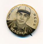 1910-12 P2 Sweet Caporal BB Pin- Bescher, Cinc. Reds