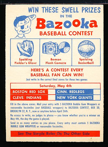 1957 Topps Baseball- Contest Card #1- May 4th