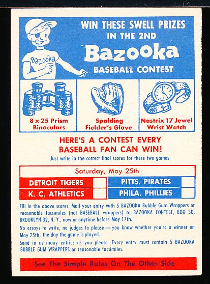 1957 Topps Baseball- Contest Card #2 – May 25th