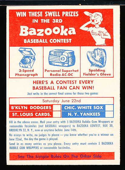 1957 Topps Baseball- Contest Card #3 - June 22nd