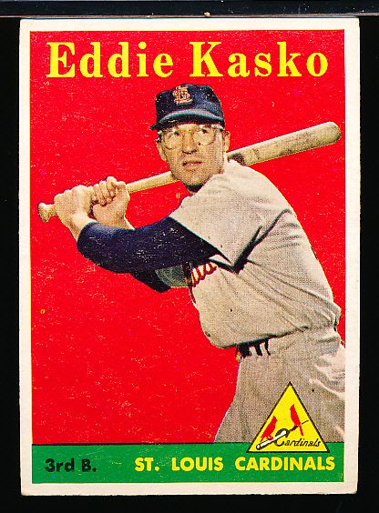 1958 Topps Baseball- #8 Eddie Kasko, Cardinals- Yellow Letter Variation