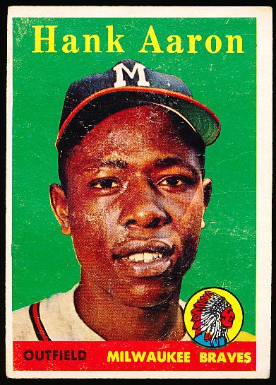 1958 Topps Baseball- #30 Hank Aaron, Milwaukee Braves- Yellow Letter Variation