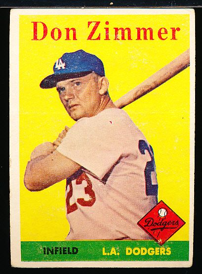 1958 Topps Baseball- #77 Don Zimmer, Dodgers- Yellow Team Variation