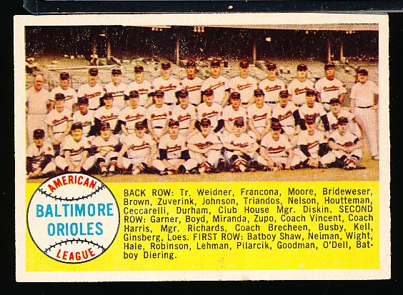 1958 Topps Baseball- #408 Orioles Team Card- With Numerical Checklist Back