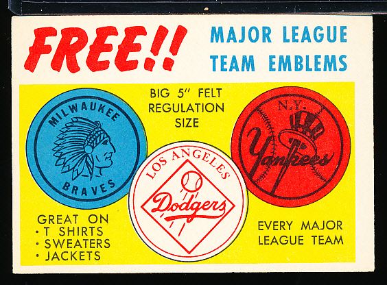 1958 Topps Baseball- Felt Emblem Insert Card