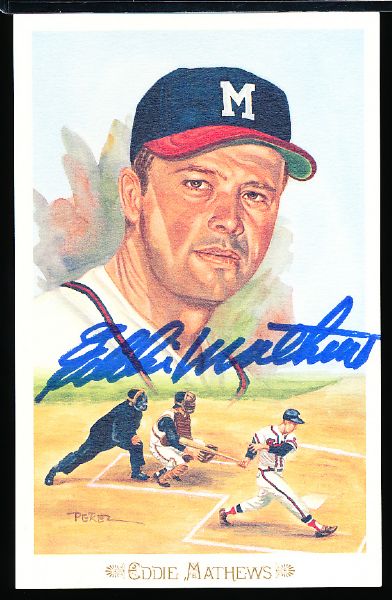 1989 Perez-Steele Celebration Bsbl. Postcard- #30 Eddie Mathews, Braves- Autographed