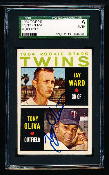 1964 Topps Bsbl. #116 Tony Oliva- Autographed- SGC Certified/ Slabbed Authentic
