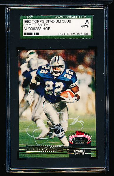 1992 Stadium Club Members Only Ftbl. Emmitt Smith, Cowboys- Autographed- SGC Certified/ Slabbed Authentic