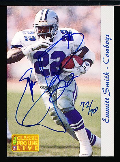 1993 Pro Line Ftbl. “Autographs”- Emmitt Smith, Cowboys- #72/700.