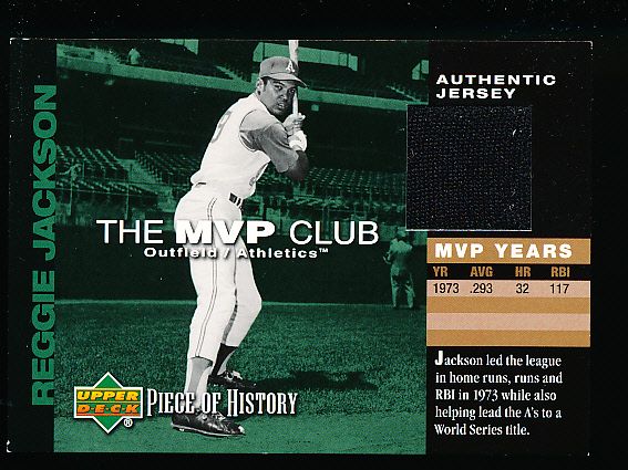 2002 UD Piece of History Bb- “The MVP Club Jersey”- #M-RJ Reggie Jackson, A’s