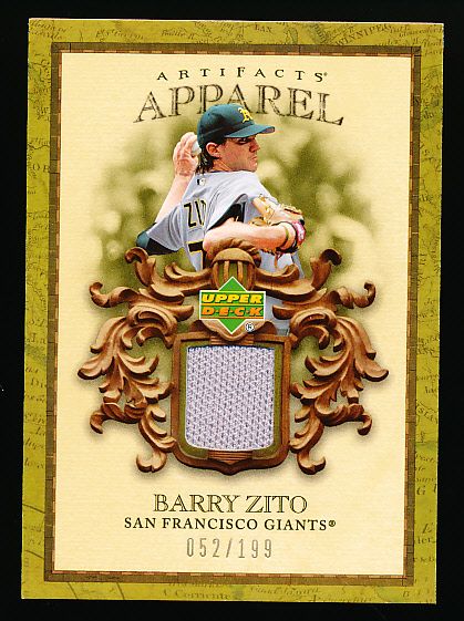 2007 Artifacts Bb- “MLB Apparel”- #MLB-BZ Barry Zito, A’s-#52/199
