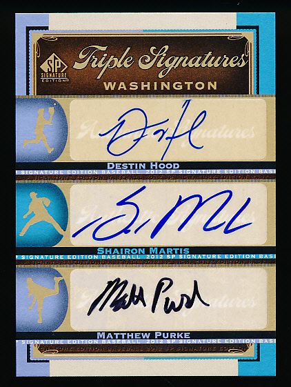 2012 SP Signature Edition Bb- “Triple Signatures”- #WAS13 D. Hood/ Sh. Martis/ M. Purke, Nationals Prospects