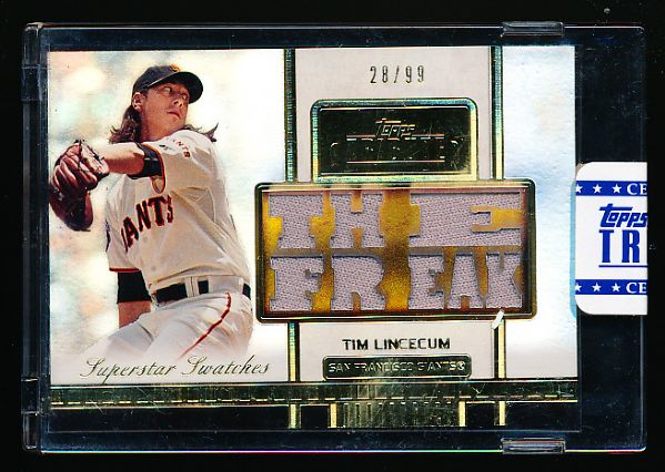 2012 Topps Tribute Bb- “Superstar Swatches” Insert- #SS-TL Tim Lincecum, Giants- #28/99