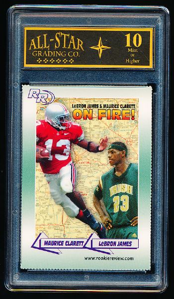 2002 Rookie Review Magazine Card- #36 LeBron James/ Maurice Clarett- All-Star Grading Co. Graded 10 Mint or Higher