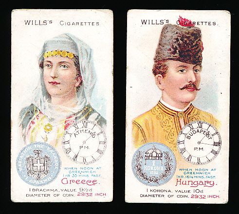 1908 W.D. & H.O. Wills “Time & Money in Different Countries”- 6 Diff.