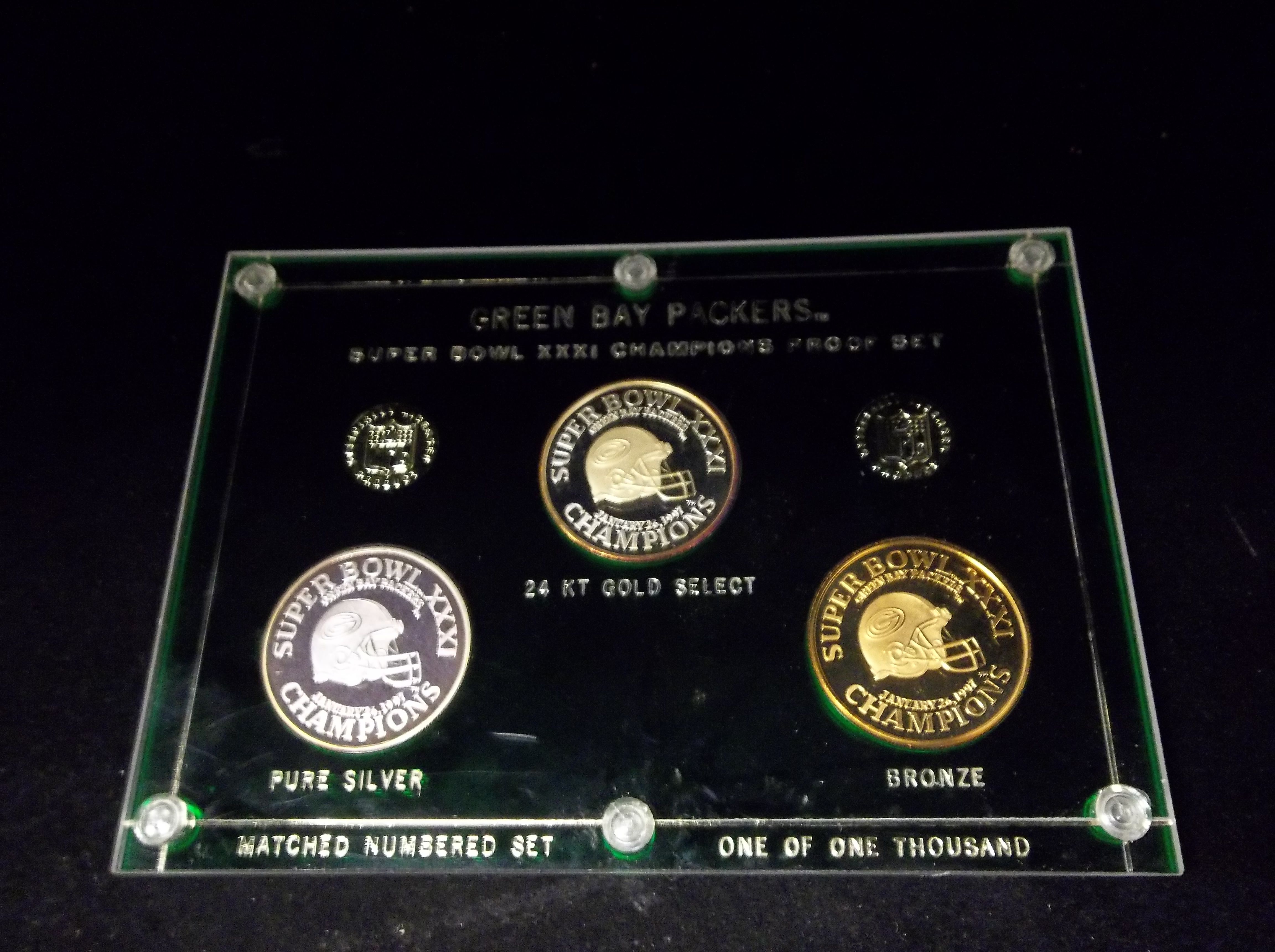 Lot Detail - 1997 Green Bay Packers Super Bowl Ftbl. Champions Coin Proof  Set- 1 Complete Set of 3 Coins- #268/1000!