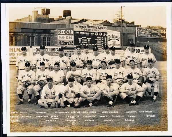 1940 Toledo Mud Hens 8” x 10” Team Picture- Back has stamp “L.J. Billman Studio. Toledo Ohio”