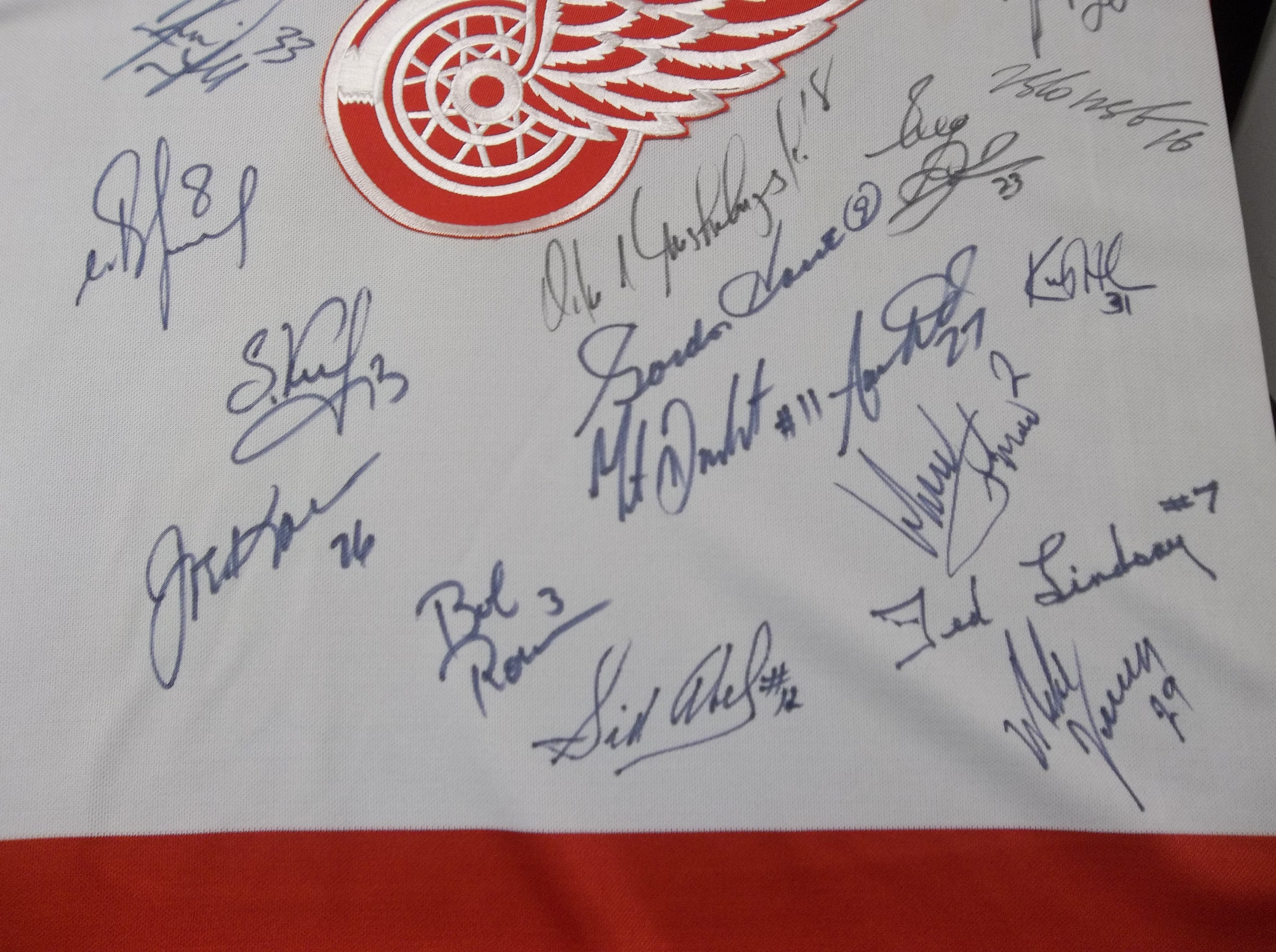 Lot Detail - Sid Abel Lot of 2 Autographed Red Wings Jerseys