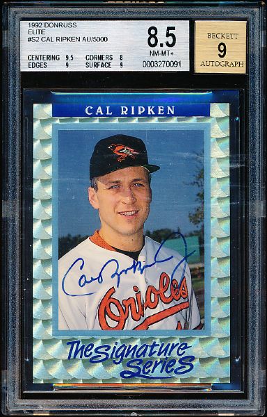 1992 Donruss Elite Baseball- Signature Series- #S2 Cal Ripken Jr- Autographed Card- #1018 /5000