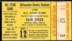 1955 MLB All-Star Game Ticket Stub @ Milwaukee County Stadium