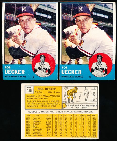 1963 Topps Bb- #126 Bob Uecker, Braves- 6 Cards