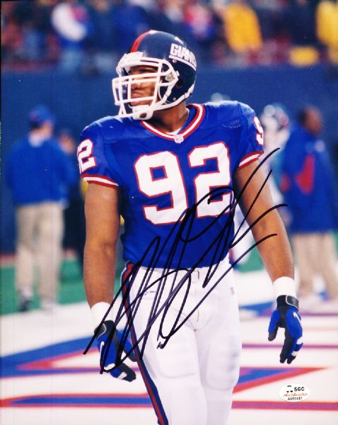 Michael Strahan Autographed New York Giants Ftbl. Color 8” x 10” Photo- SGC Authenticated