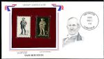 U.S. Postal Commemorative Society “Great Americans” Original & 22kt Gold Replica Stamp- Sam Houston 5 Cent 1/10/64 Issue Stamp