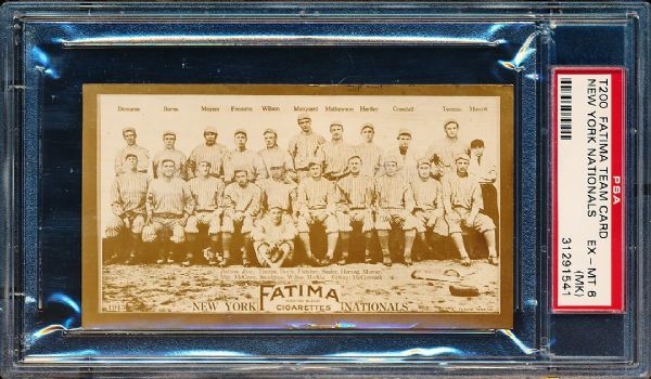 1913 T200 Fatima Team Card- New York Nationals- PSA Ex-Mt 6 (MK)- Jim Thorpe! Christy Mathewson! 