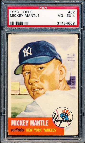 1953 Topps Baseball- #82 Mickey Mantle, PSA Vg-Ex 4 