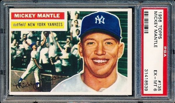 1956 Topps Baseball- #135 Mickey Mantle, Yankees- PSA Ex-Mt 6  