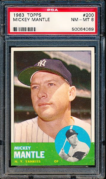 1963 Topps Baseball- #200 Mickey Mantle, Yankees- PSA Nm-Mt 8 