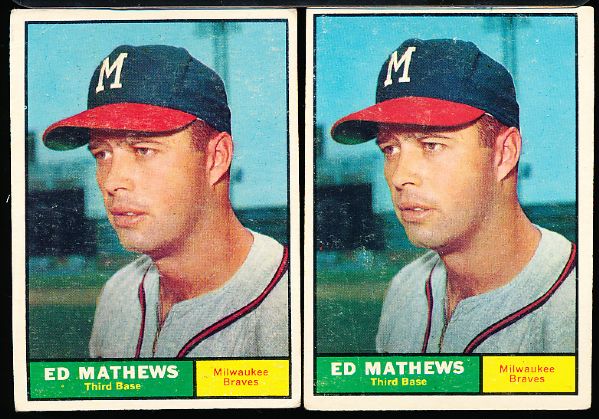1961 Topps Bb- #120 Ed Mathews, Braves- 2 Cards
