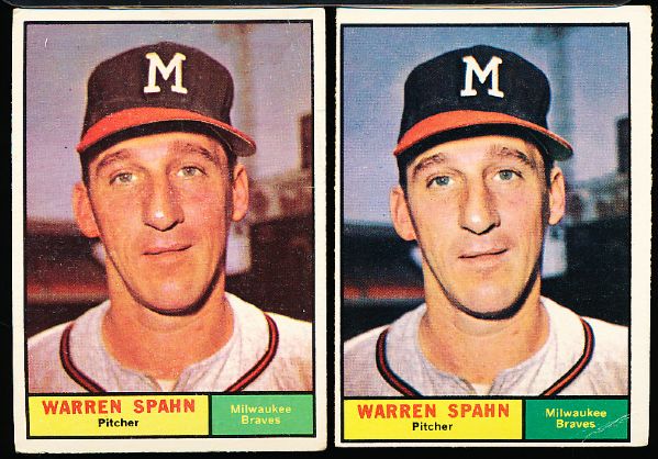 1961 Topps Bb- #200 Warren Spahn, Braves- 3 Cards