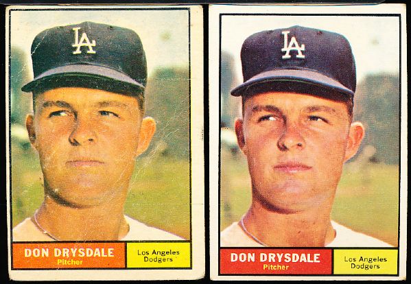 1961 Topps Bb- #260 Don Drysdale, Dodgers- 2 Cards