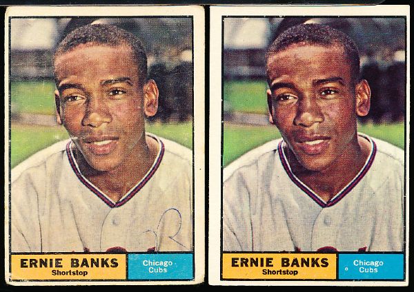 1961 Topps Bb- #350 Ernie Banks, Cubs- 2 Cards