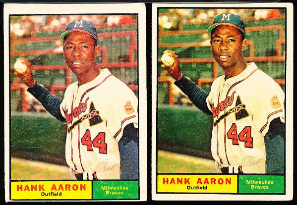 1961 Topps Bb- #415 Hank Aaron- 2 Cards