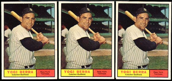 1961 Topps Bb- #425 Yogi Berra, Yankees- 3 Cards