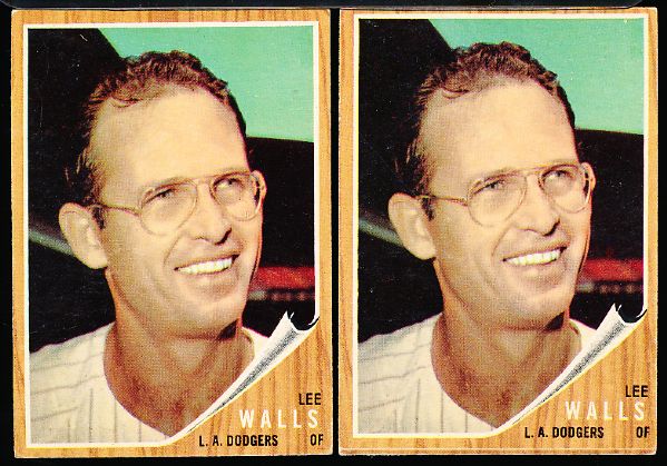 1962 Topps Bb- #129 Lee Walls, Dodgers- 4 Diff. Green Tint (Striped Shirts Version)