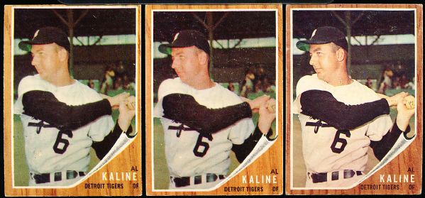 1962 Topps Bb- #150 Al Kaline, Tigers- 3 Cards