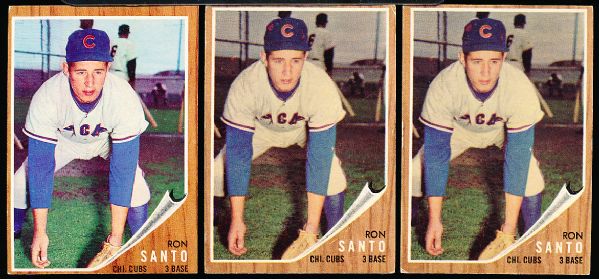 1962 Topps Bb- #170 Ron Santo, Cubs- 3 Cards