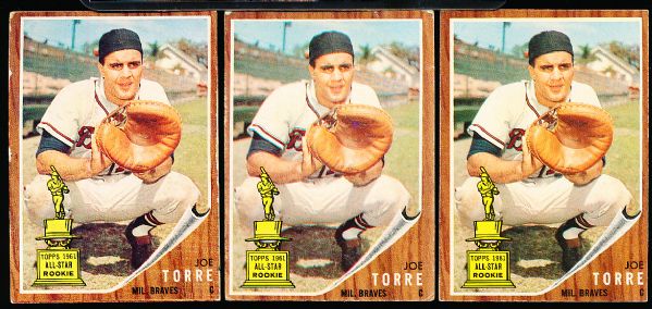 1962 Topps Bb- #218 Joe Torre RC- 3 Cards