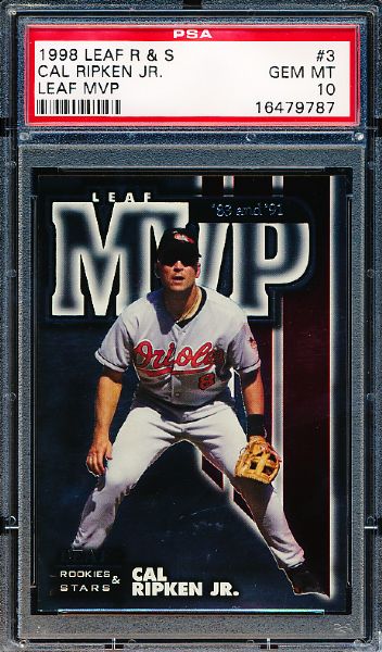 1998 Leaf Rookies & Stars Baseball- “Leaf MVP”- #3 Cal Ripken Jr.-  #1228/5000- PSA GEM MINT 10 