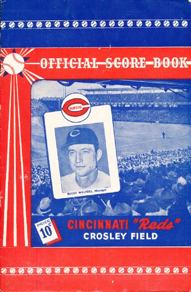 1949 St. Louis Cardinals @ Cincinnati Reds Bsbl. Score Book- Manager Bucky Walters on Cover